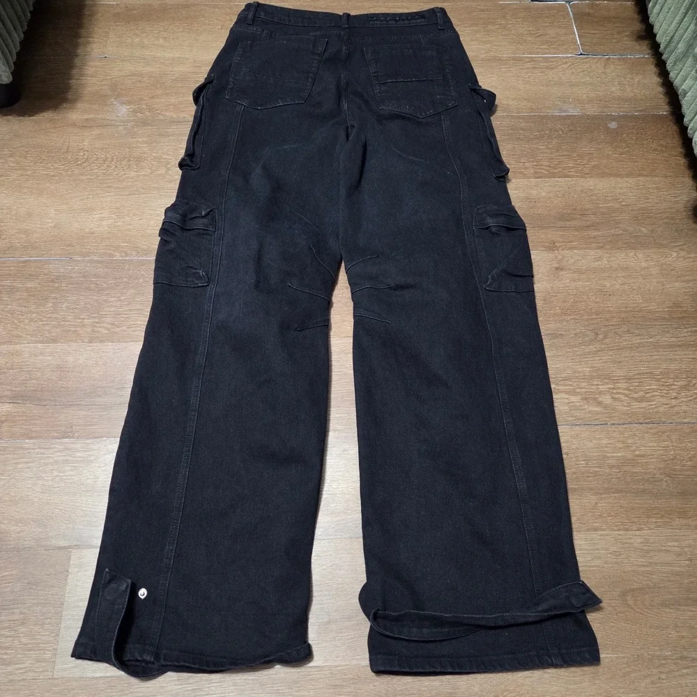 Rockstar Original Mens Baggy Fit Cargo Jeans Black Grunge Wide Leg RSM250 32